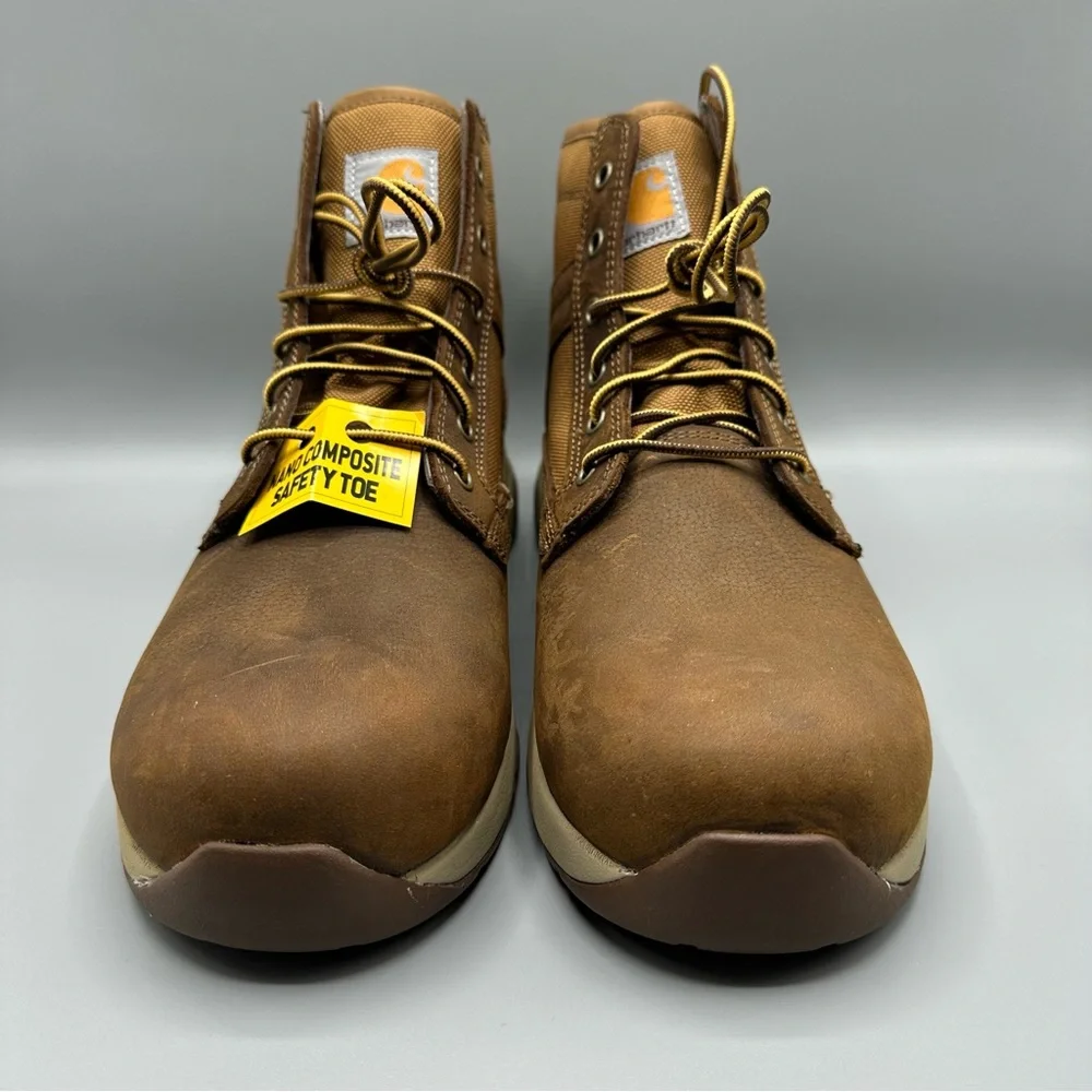 Carhartt Brown Leather Canvas Work Boots Composite Toe men’s Size 12